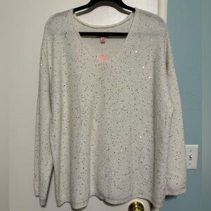 EVRI White Sequin V-Neck Sweater
